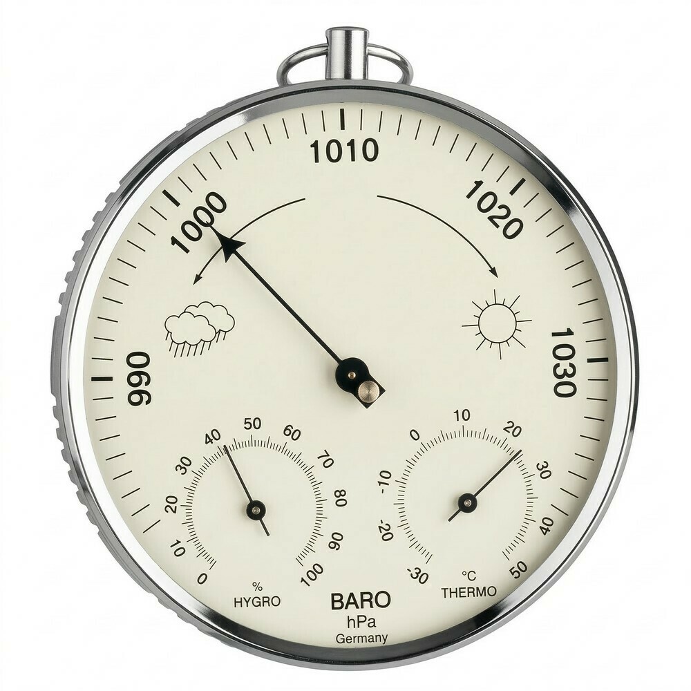 Barom&egrave;tre mural en laiton chrom&eacute; thermom&egrave;tre hygrom&egrave;tre