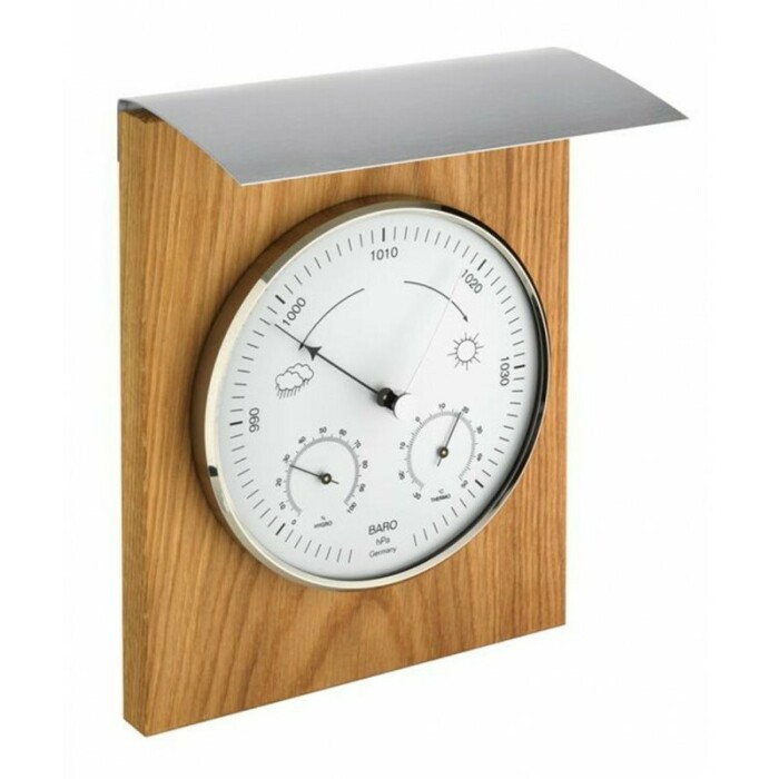 Barom&egrave;tre ext&eacute;rieur thermom&egrave;tre hygrom&egrave;tre en bois et inox