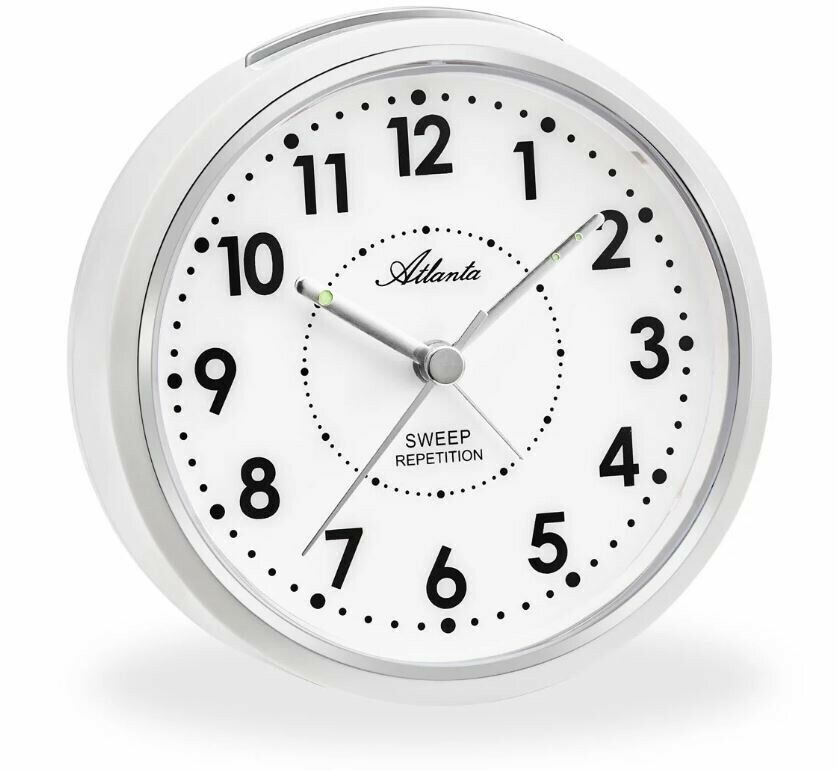 R&eacute;veil silencieux blanc rond sonnerie &agrave; r&eacute;p&eacute;tition