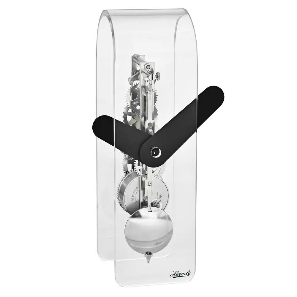 Pendule squelette Hermle acrylique transparent grosses aiguilles noires