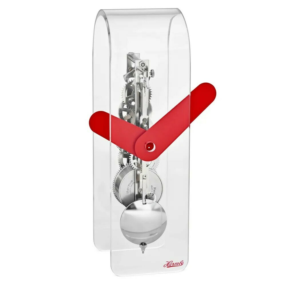 Pendule squelette Hermle acrylique transparent grosses aiguilles rouges