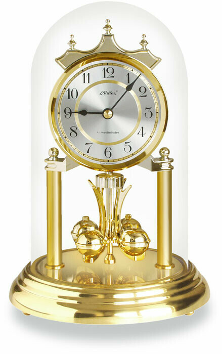 Pendule 400 jours &agrave; sonnerie 4/4 Westminster en m&eacute;tal dor&eacute; et argent&eacute; 23 cm