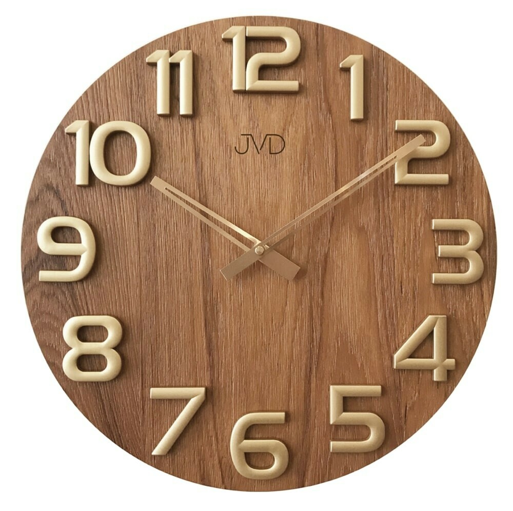 Horloge murale chiffres en relief cadran en bois couleur interm&eacute;diaire