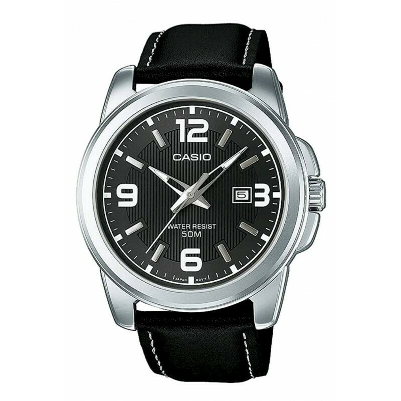 Montre Casio avec date bracelet en cuir noir