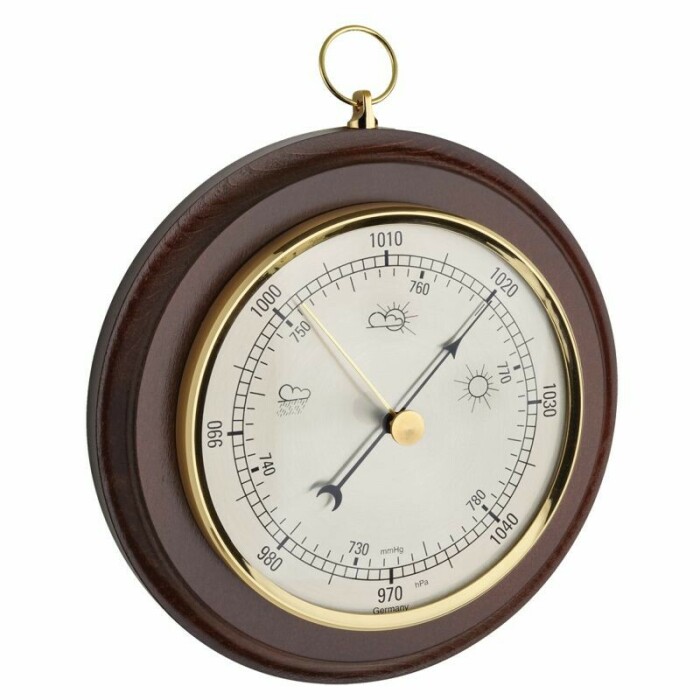 Baromètre mural rond en bois de noyer