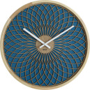 Horloge murale bleue en bois rosace en relief