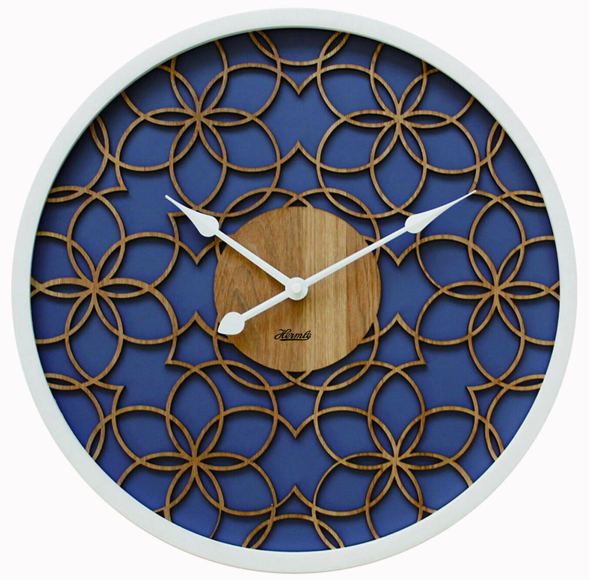 Horloge murale florale bleue en bois d&eacute;coup&eacute; &Oslash; 40 cm