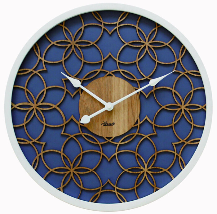Horloge murale florale bleue en bois découpé Ø 40 cm