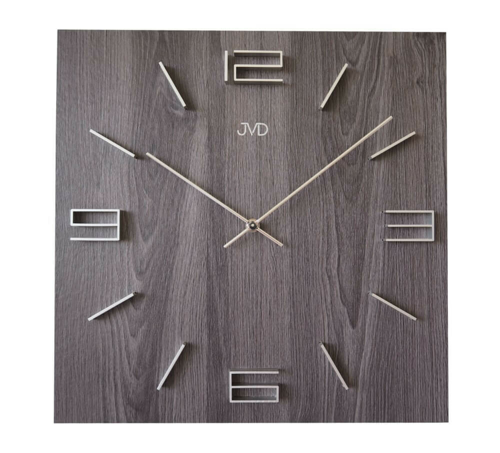 Pendule murale carr&eacute;e en bois chiffres en relief 40 cm noyer