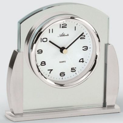 Pendule quartz à poser argentée en verre