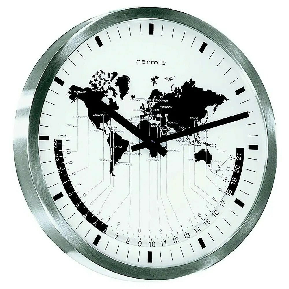 Horloge murale Hermle mappemonde en inox