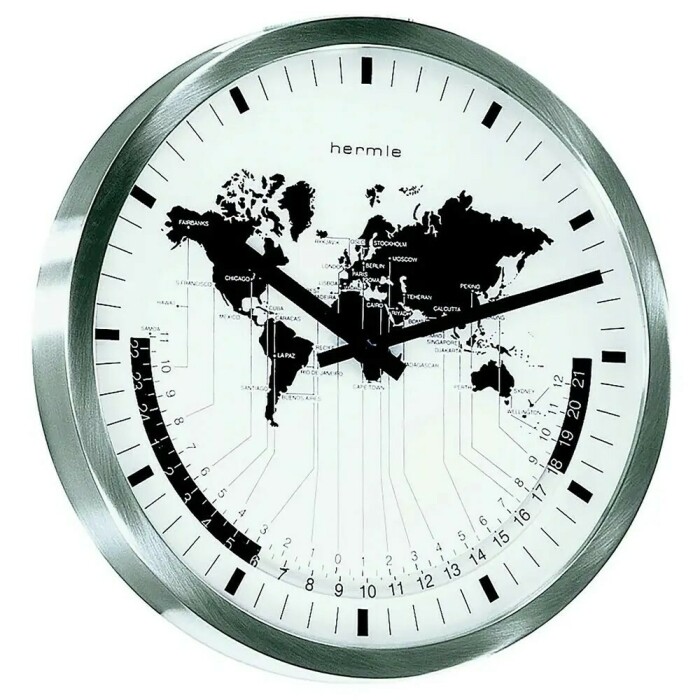 Horloge murale Hermle mappemonde en inox