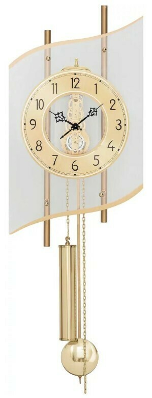 Pendule murale m&eacute;canique d&rsquo;int&eacute;rieur dor&eacute;e en verre