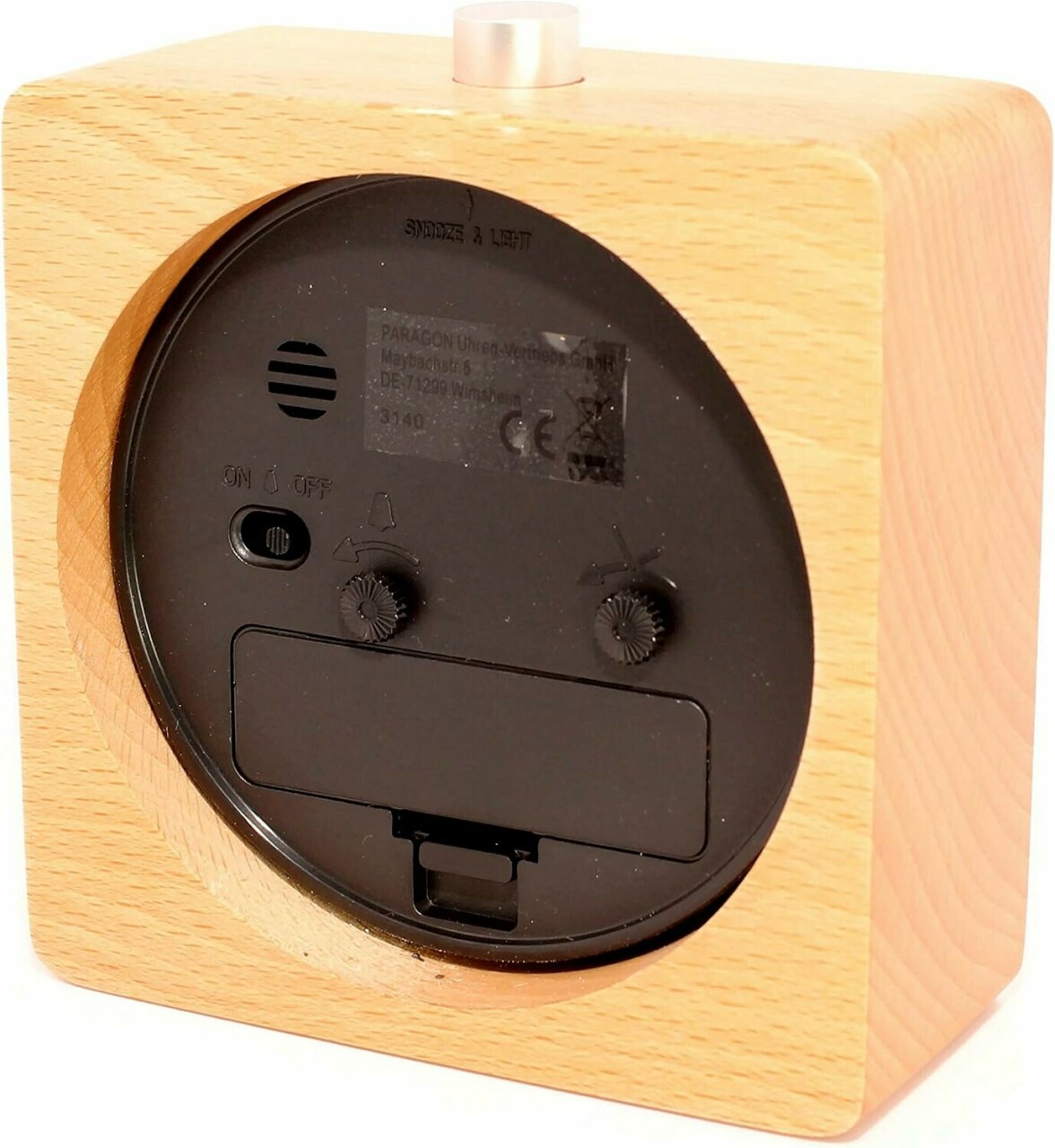 R&eacute;veil carr&eacute; en bois sonnerie progressive_arriere