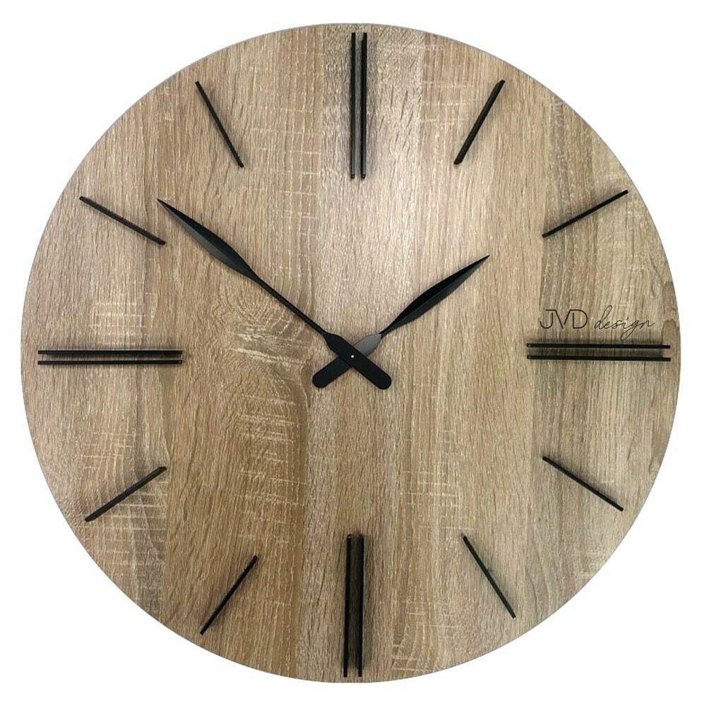 Grande Horloge murale ronde en bois index en relief 50 cm ch&ecirc;ne clair
