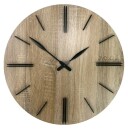 Grande Horloge murale ronde en bois index en relief 50 cm ch&ecirc;ne clair