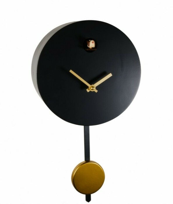 Horloge coucou moderne rond noir et dor&eacute;