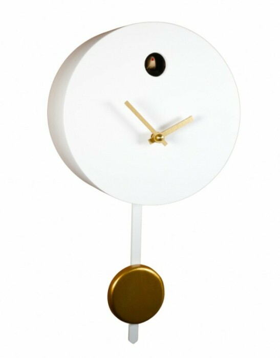 Horloge coucou moderne rond blanc et dor&eacute;