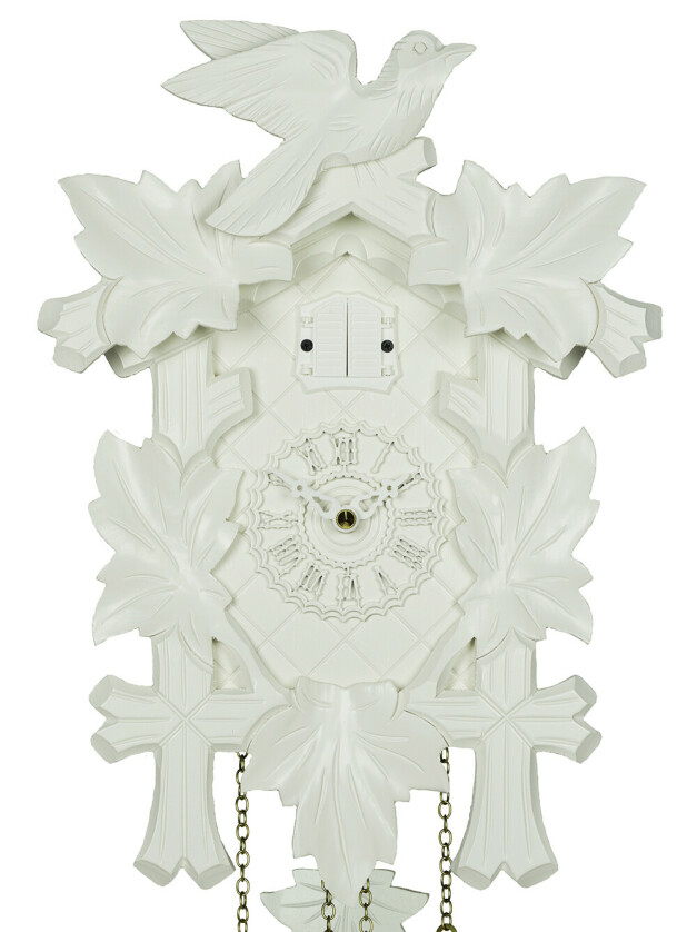 Horloge coucou musical toute blanche &agrave; piles_zoom