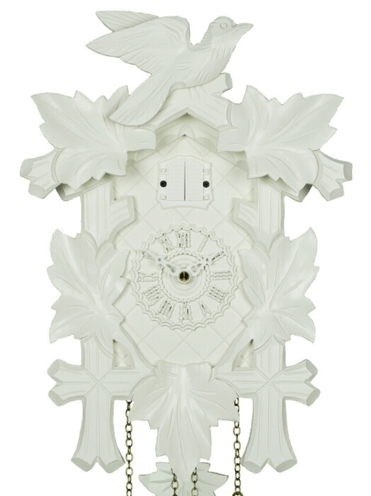 Horloge coucou musical toute blanche à piles_zoom