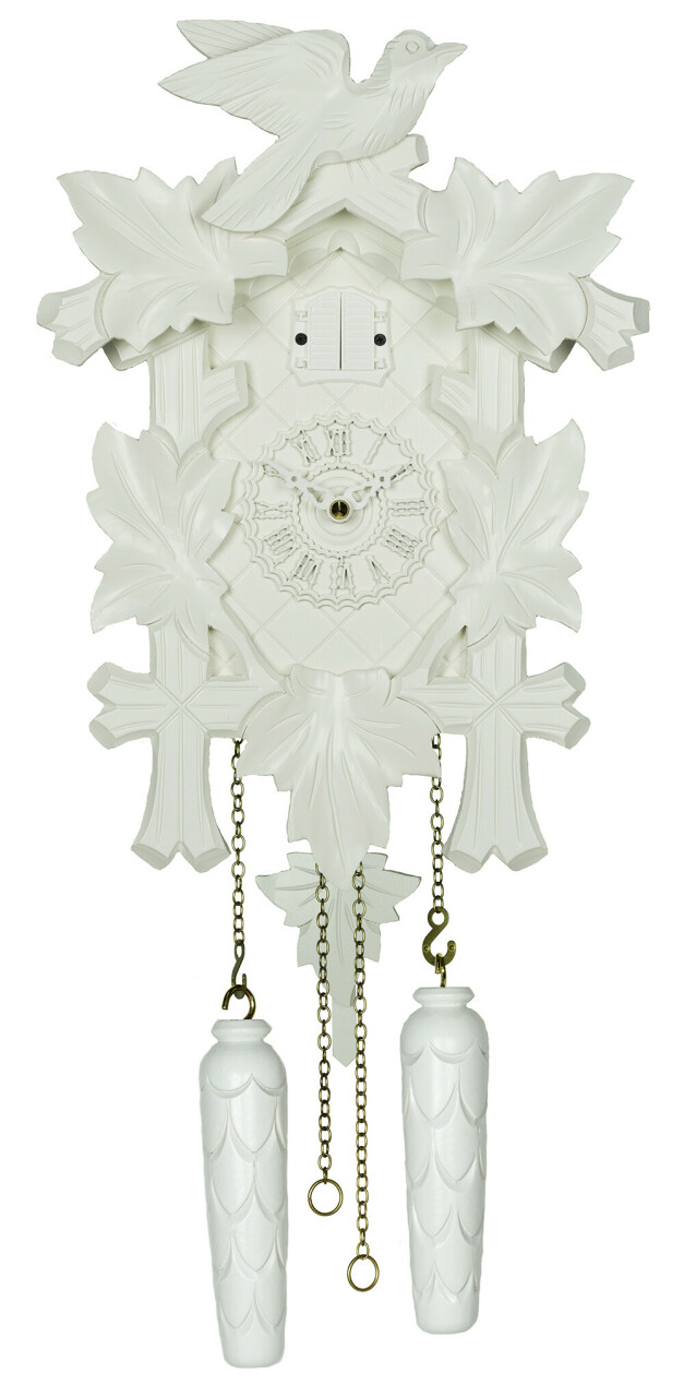 Horloge coucou musical toute blanche &agrave; piles