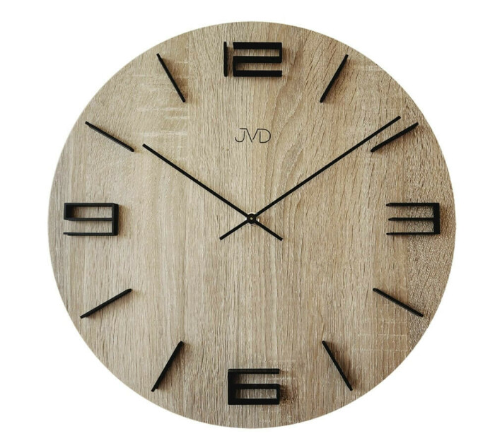 Horloge murale ronde en bois plaqué chiffres en relief plaqué chêne clair