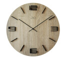 Horloge murale ronde en bois plaqu&eacute; chiffres en relief plaqu&eacute; ch&ecirc;ne clair