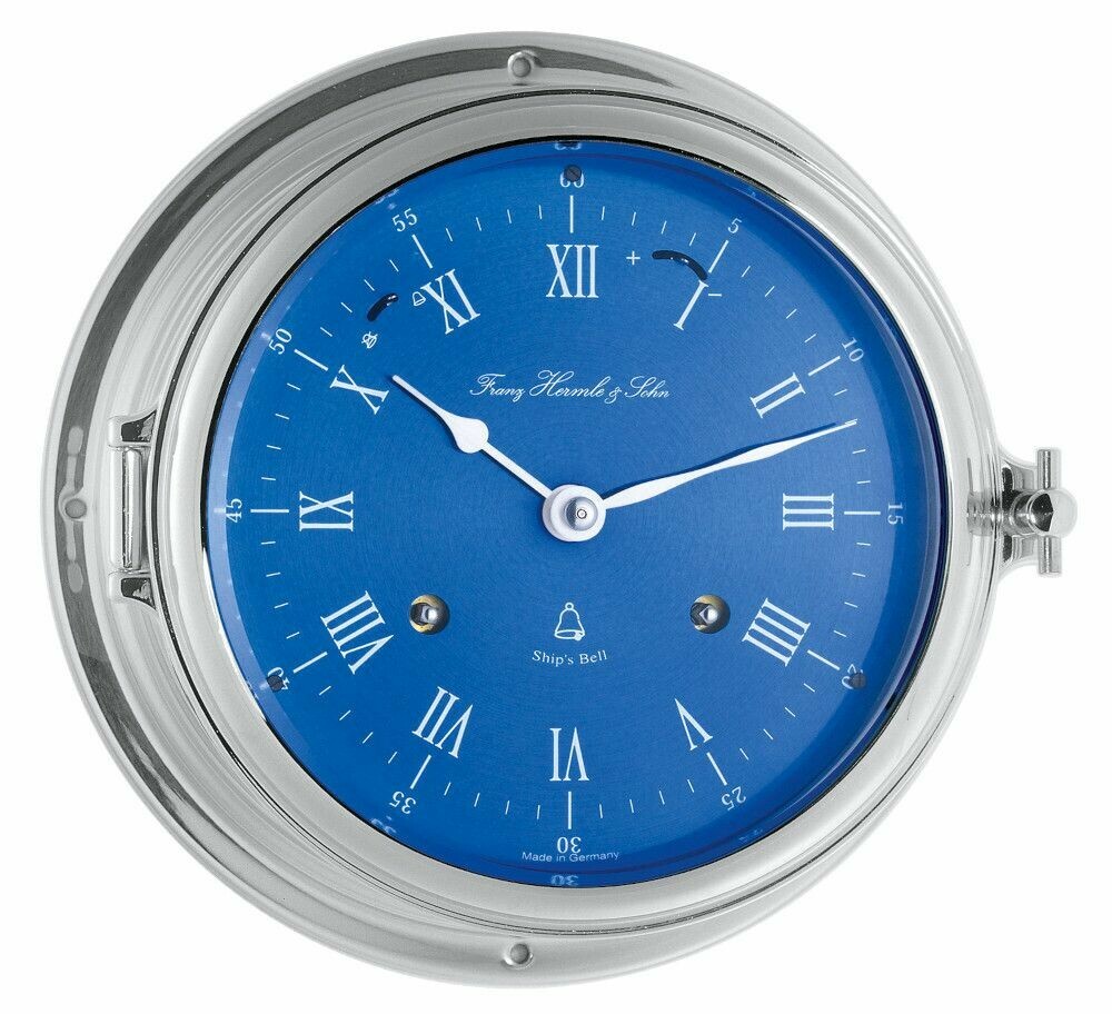 Horloge marine m&eacute;canique en laiton massif bleu