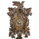 Horloge coucou musical de la For&ecirc;t-Noire sculpt&eacute; avec oiseaux et feuilles zoom