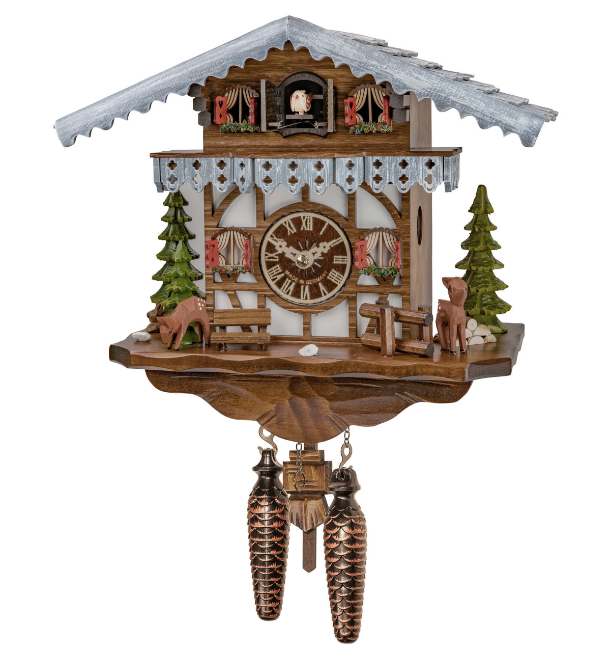 Horloge coucou musical &agrave; piles chalet enneig&eacute; 27 cm