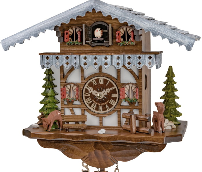 Horloge coucou musical à piles chalet enneigé_zoom
