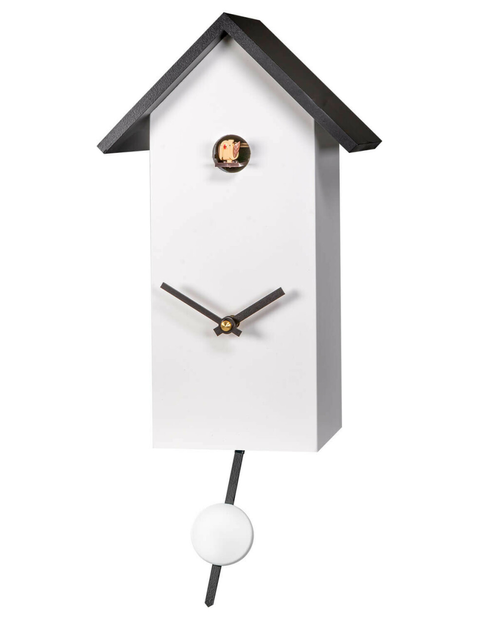Horloge coucou moderne blanc &agrave; piles toit noir