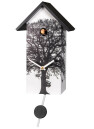 Horloge coucou moderne blanc &agrave; piles d&eacute;cor arbre noir