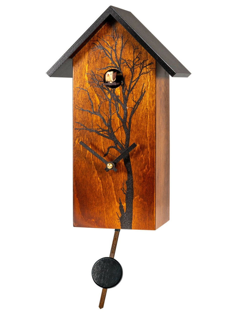 Horloge coucou moderne &agrave; pile bois naturel &agrave; piles d&eacute;cor graphique noir