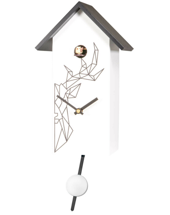Horloge coucou moderne blanc à piles décor graphique noir