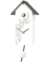Horloge coucou moderne blanc &agrave; piles d&eacute;cor graphique noir