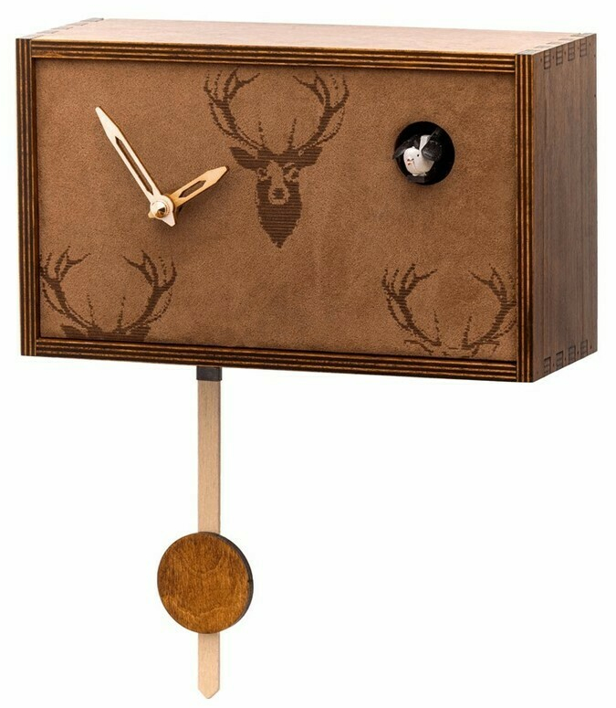 Horloge coucou musical &agrave; poser en bois marron 24 cm avec balancier