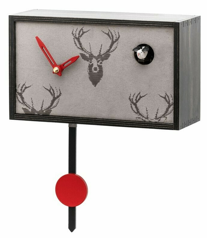 Horloge coucou musical &agrave; poser en bois gris 24 cm avec balancier