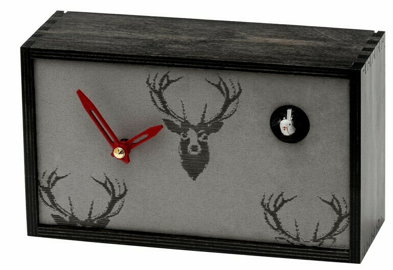 Horloge coucou musical &agrave; poser en bois gris 24 cm