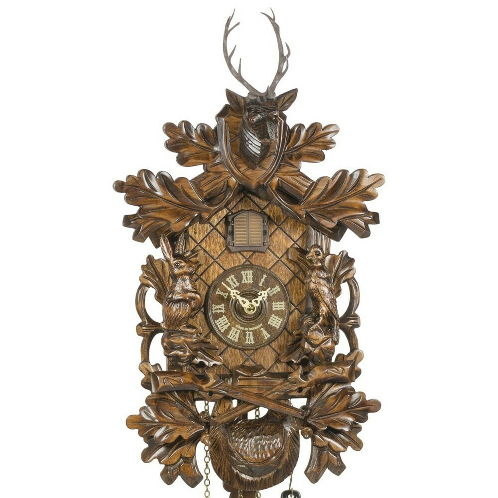 Horloge coucou de la For&ecirc;t-Noire &agrave; quartz motif chasse traditionnelle Zoom