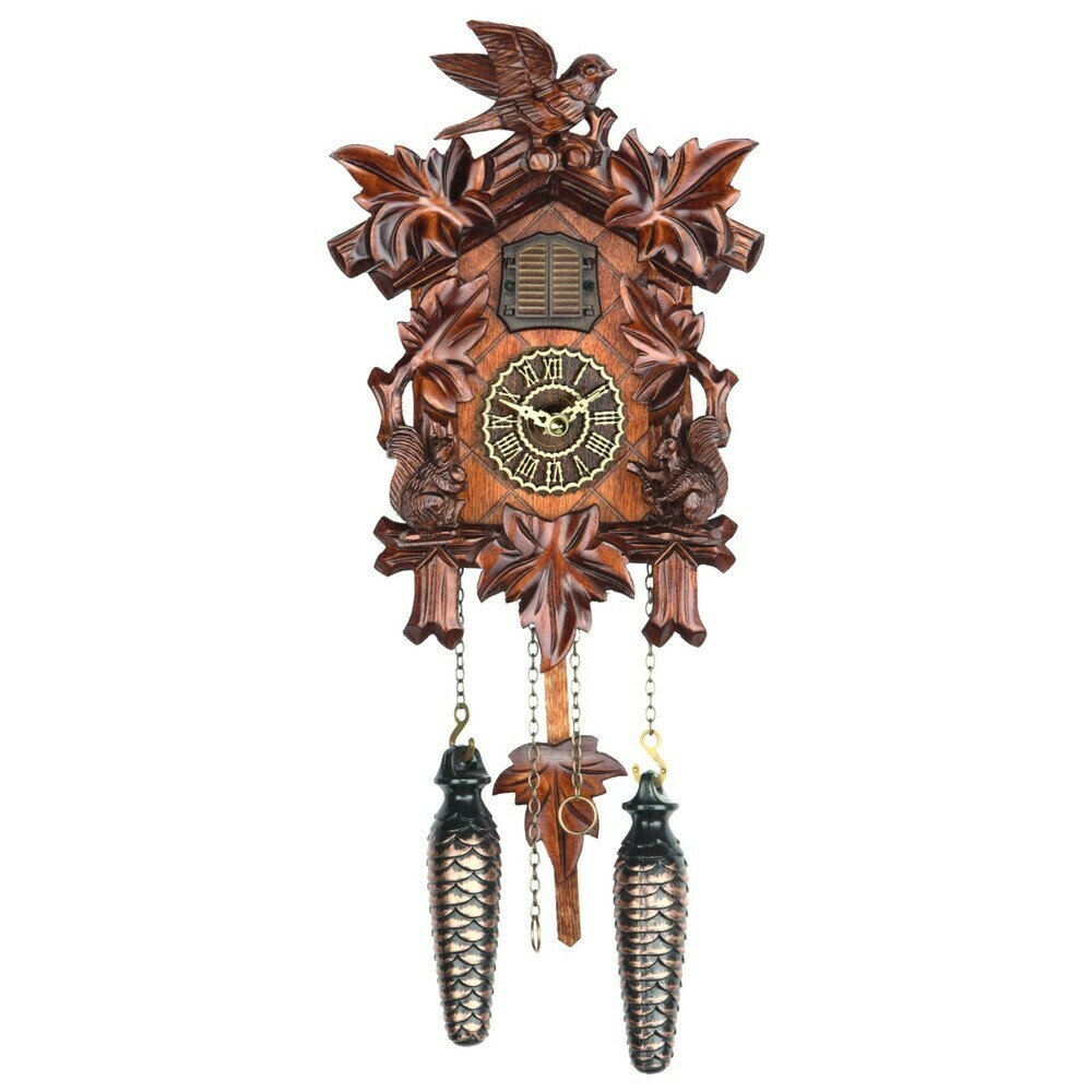 Horloge coucou traditionnelle for&ecirc;t noire avec &eacute;cureuils et oiseaux