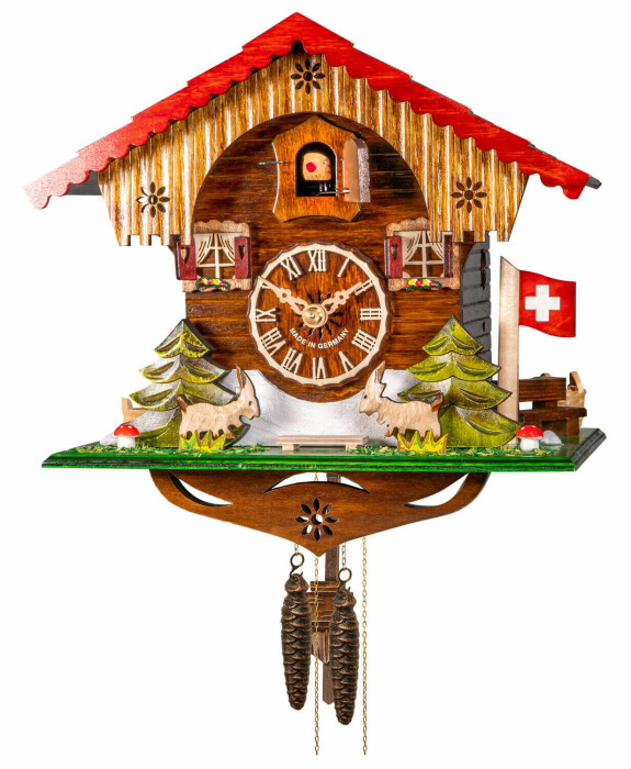 Horloge coucou chalet à piles chamois suisses