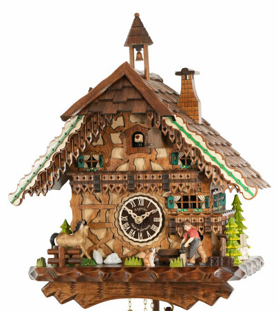 Coucou m&eacute;canique 8 jours cheval et mar&eacute;chal ferrant 40 cm