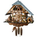 Horloge coucou m&eacute;canique musical 8 jours chalet enneig&eacute; b&ucirc;cheron et danseurs 43 cm