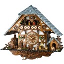 Horloge coucou m&eacute;canique musical 8 jours chalet enneig&eacute; b&ucirc;cheron et danseurs 43 cm_zoom