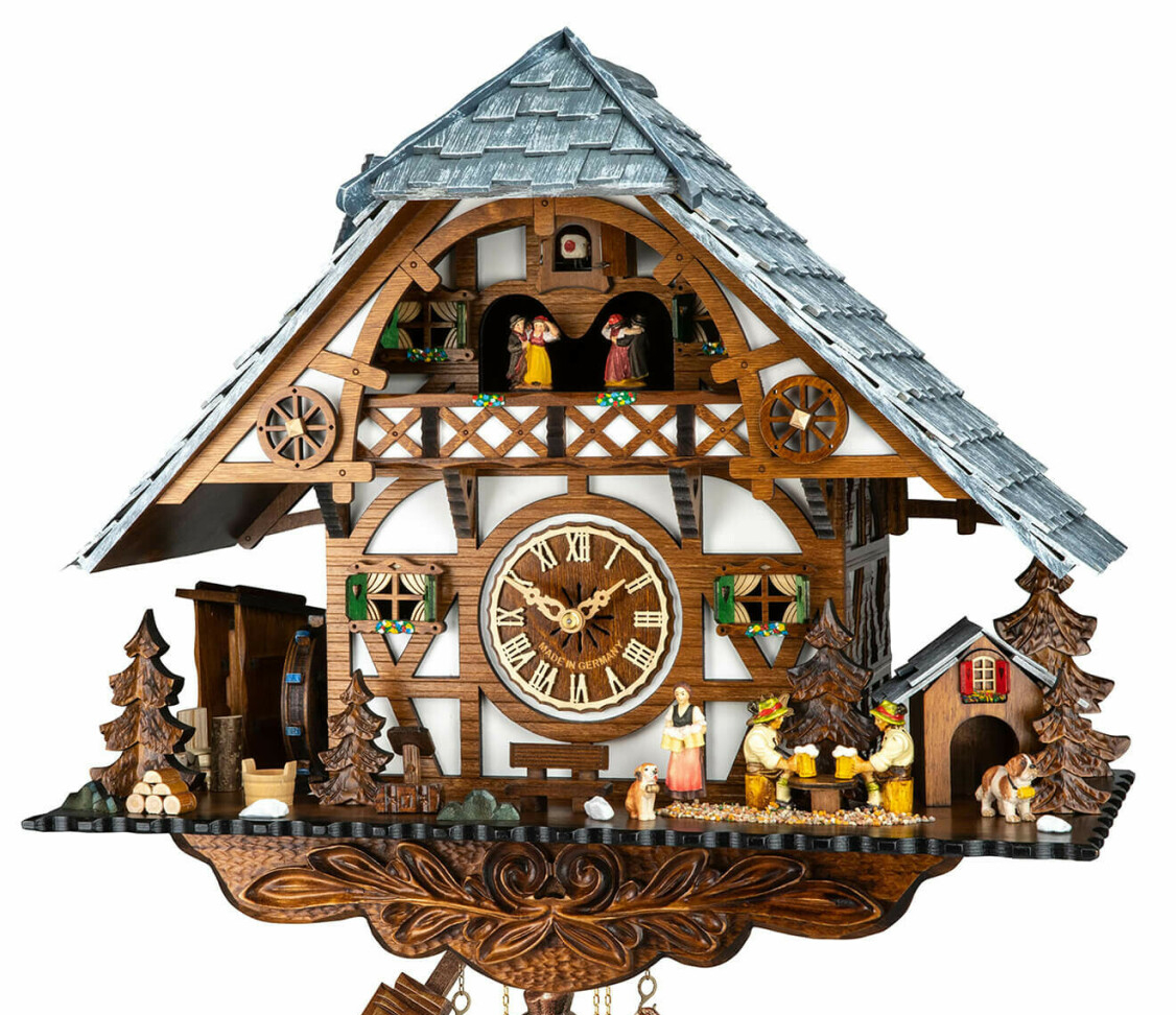 Horloge coucou m&eacute;canique musical 8 jours chalet buveurs de bi&egrave;re 43 cm_zoom