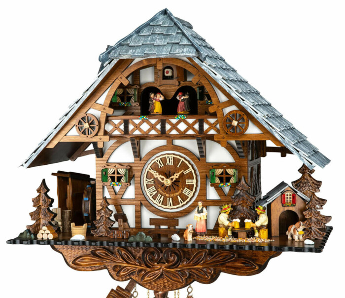 Horloge coucou mécanique musical 8 jours chalet buveurs de bière 43 cm_zoom