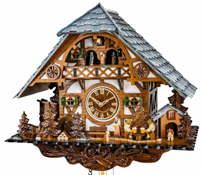 Horloge coucou musical à piles chalet buveurs de bière 43 cm_zoom