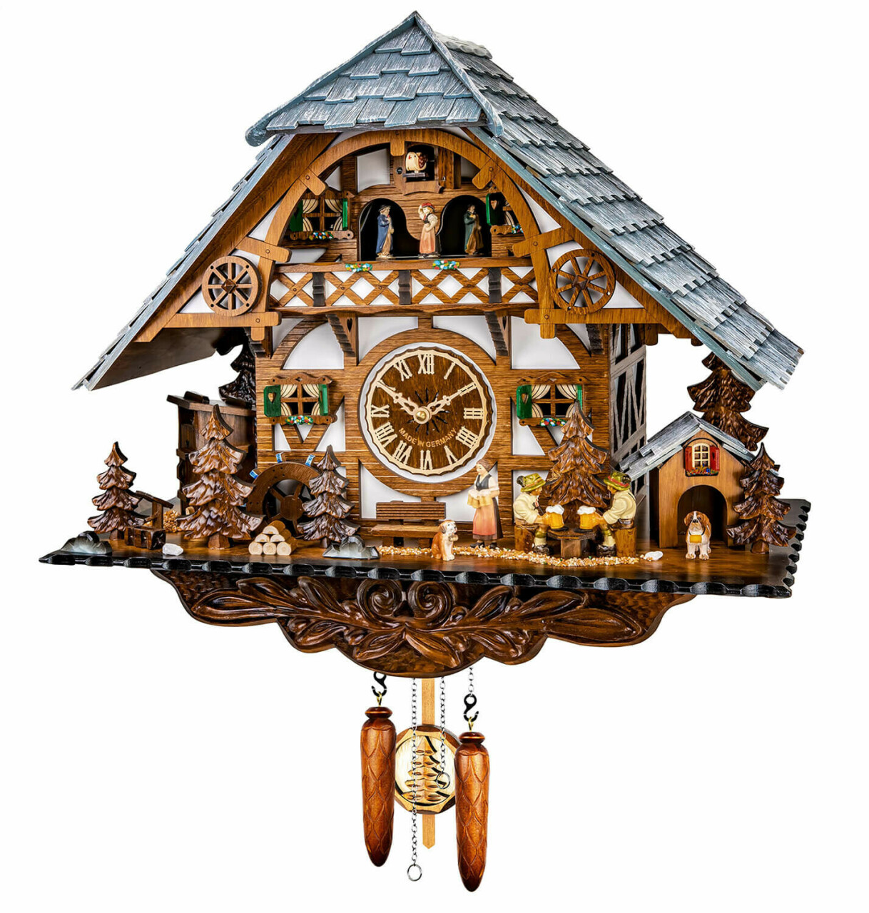 Horloge coucou musical &agrave; piles chalet buveurs de bi&egrave;re 43 cm