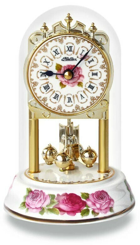 Pendule 400 jours en c&eacute;ramique fleurs roses chiffres romains